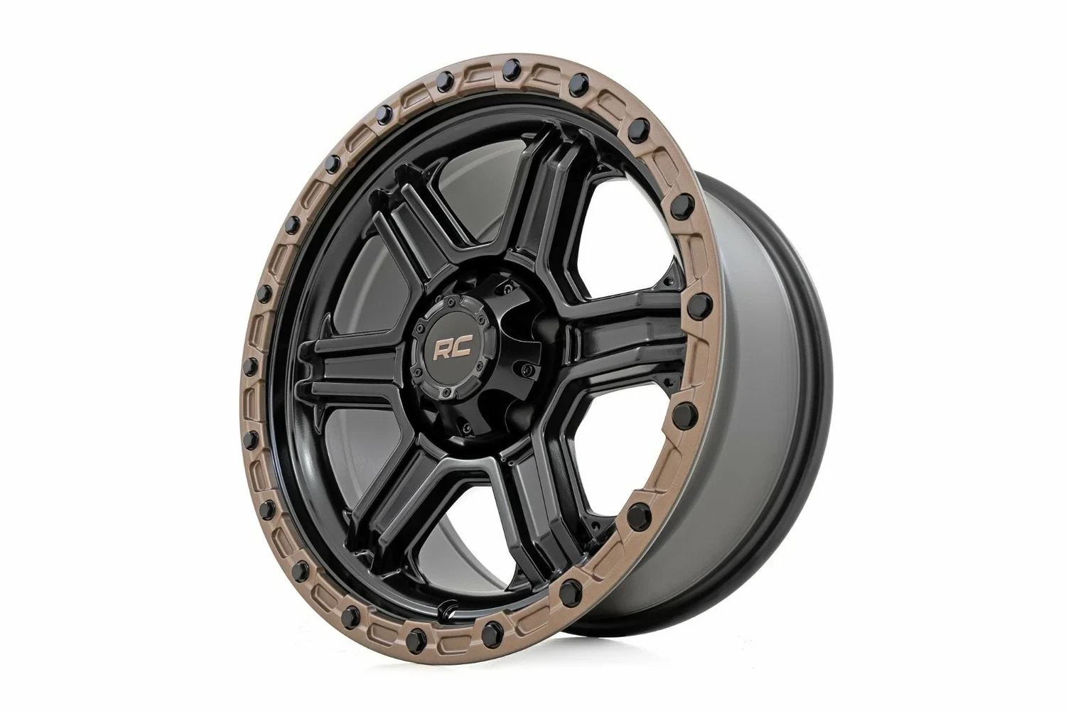 Rough Country _ Rough Country 79 Series Wheel _ One-Piece _ Semi Gloss Black w_Bronze Ring _ 17x8.5 _ 5x4.5 _ 0mm